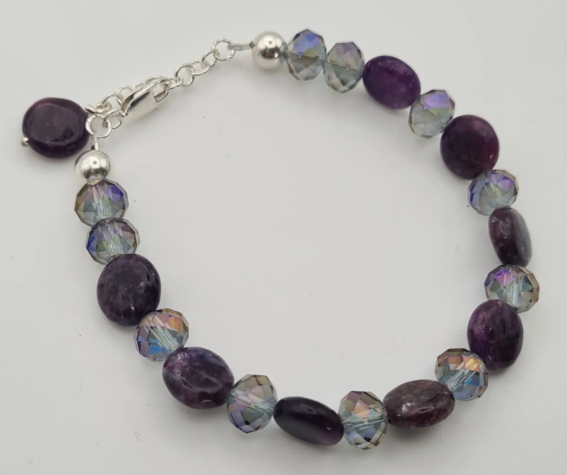 Amethyst & crystals, sterling silver clasp