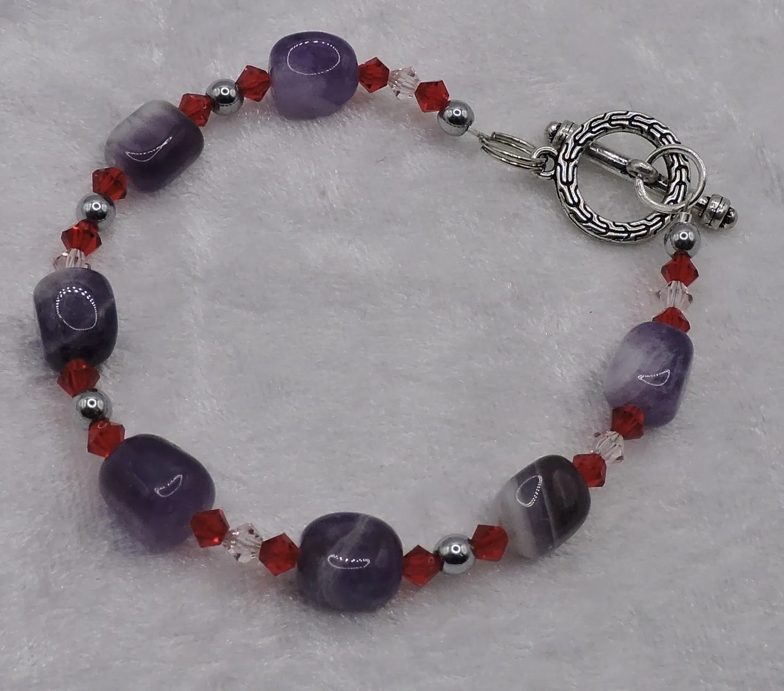 Amethyst and Red Bead Bracelet