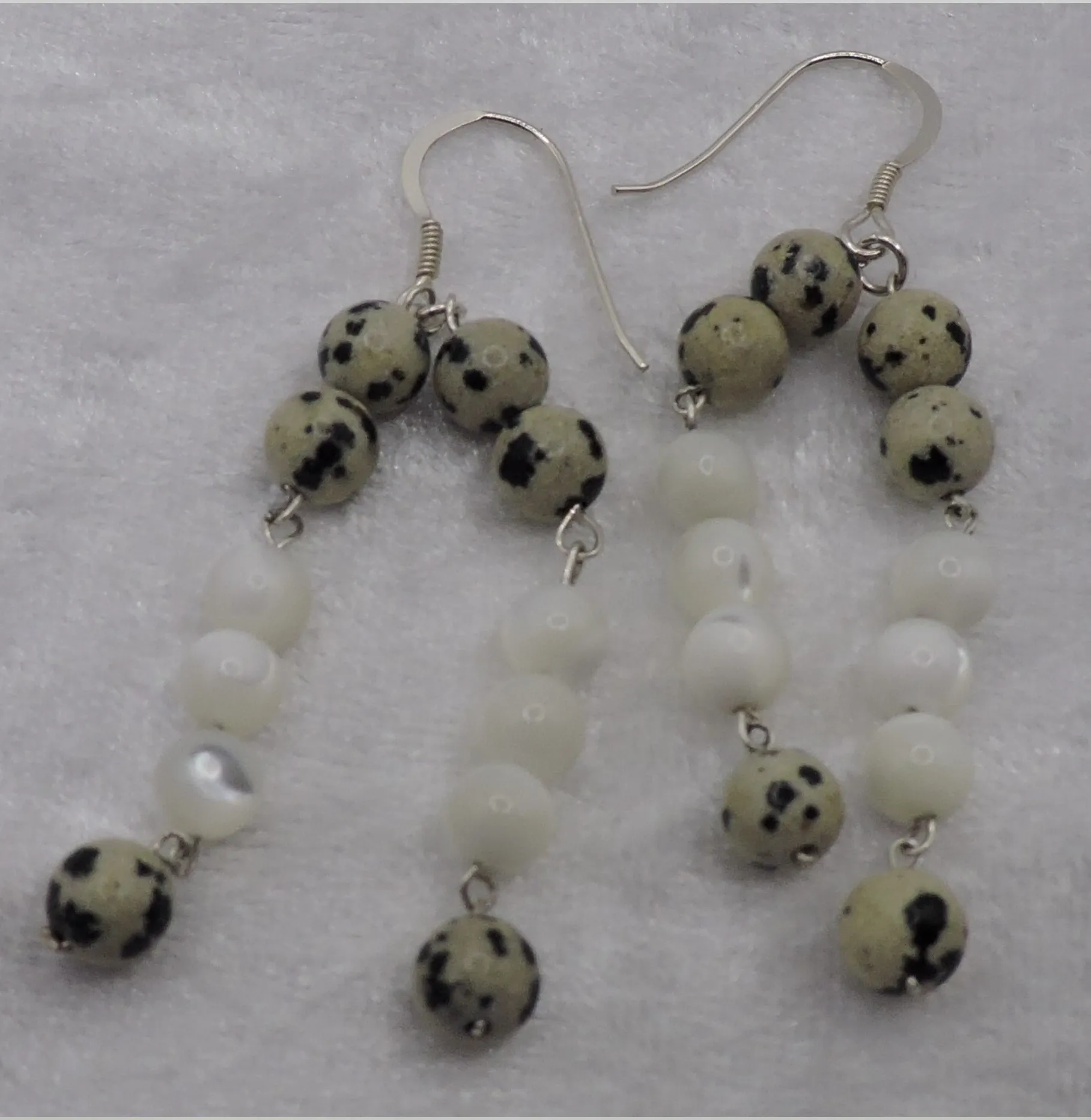 Dalmatian Jasper and mother of Pearl Earrings
